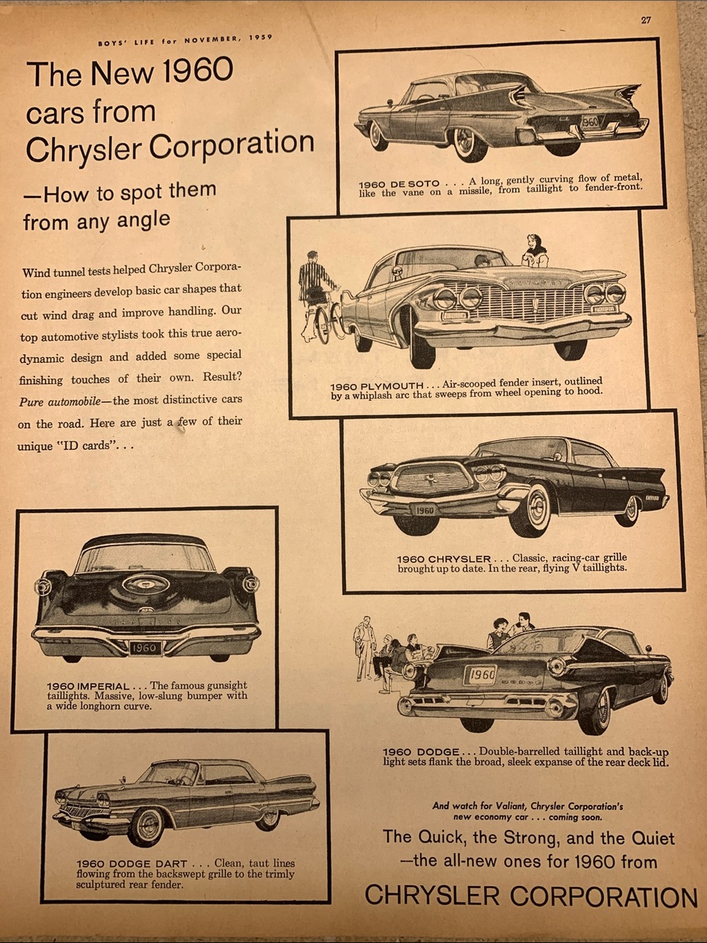 Vintage Chrysler Corporation 1960 Cars Ad Boys Life Magazine November. 1959
